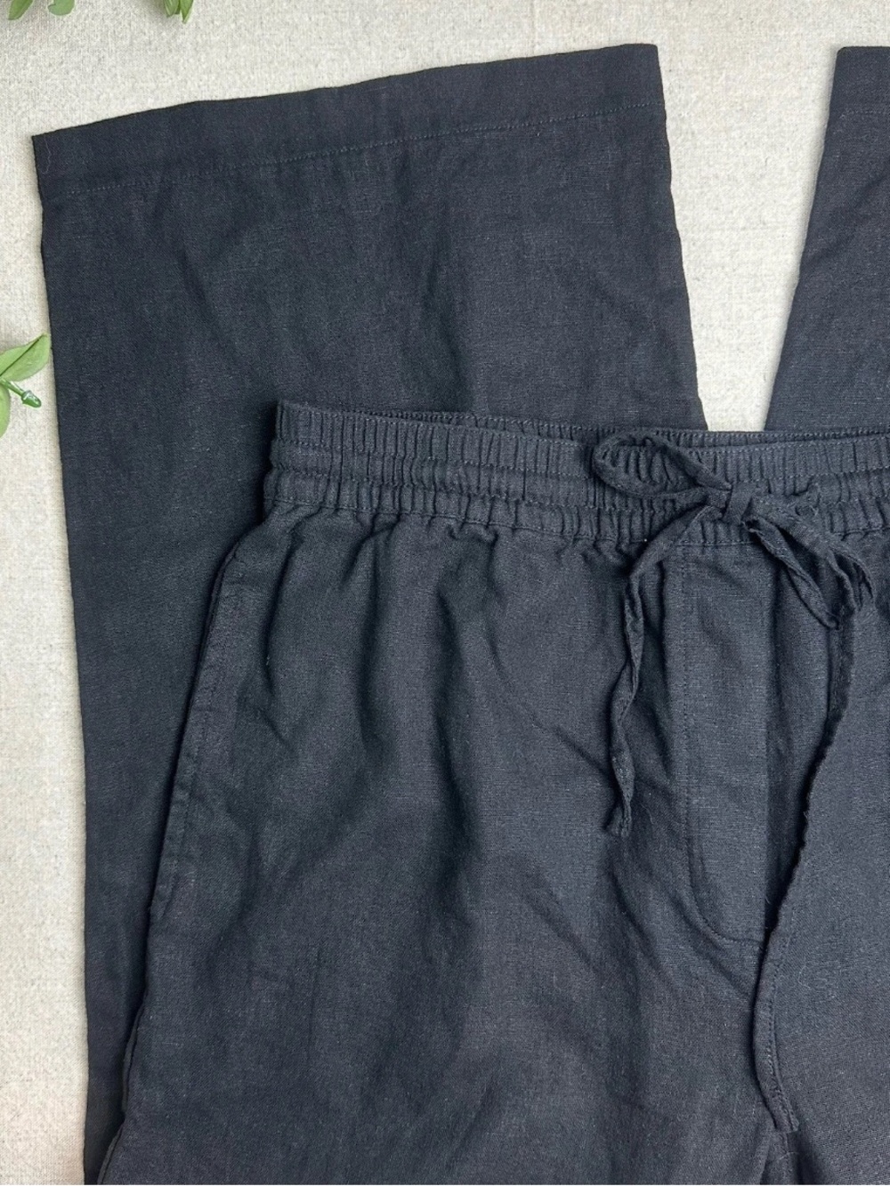 DKNY Pure Linen Blend Pants Wide Leg Crop Black Lightweight